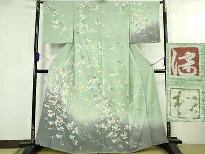平和屋着物●極上　京加賀友禅　松本健一　訪問着　枝垂れ花　裏葉柳色地　暈し染め　逸品　DZAB5164kh6