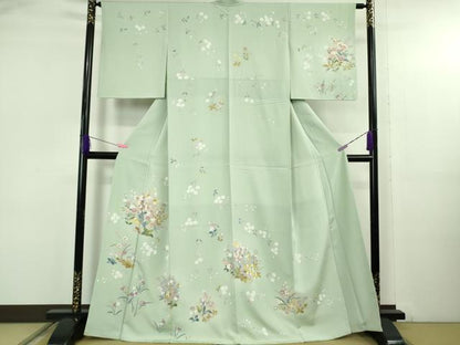 平和屋着物●極上　訪問着　友禅　草花文　柳鼠色地　暈し染め　逸品　DZAB5165kh6