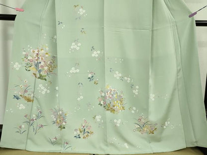 平和屋着物●極上　訪問着　友禅　草花文　柳鼠色地　暈し染め　逸品　DZAB5165kh6