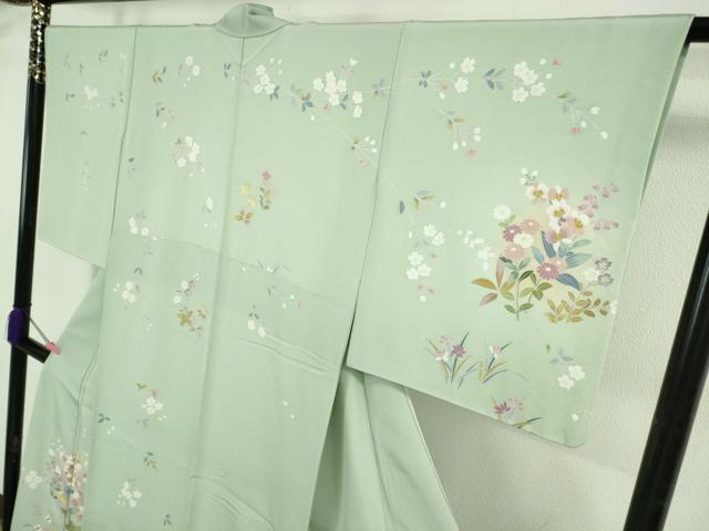 平和屋着物●極上　訪問着　友禅　草花文　柳鼠色地　暈し染め　逸品　DZAB5165kh6