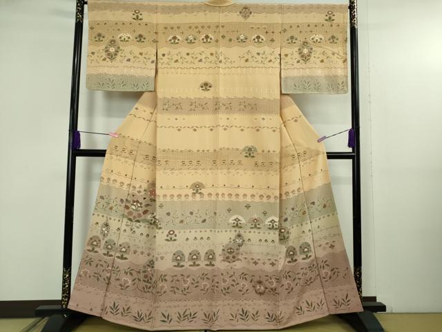 平和屋本店●極上　中国三大刺繍　スワトウ刺繍　汕頭刺繍　相良刺繍　訪問着　花唐草文　暈し染め　逸品　未使用　DZAB5166kh6