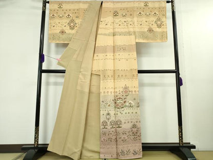 平和屋本店●極上　中国三大刺繍　スワトウ刺繍　汕頭刺繍　相良刺繍　訪問着　花唐草文　暈し染め　逸品　未使用　DZAB5166kh6