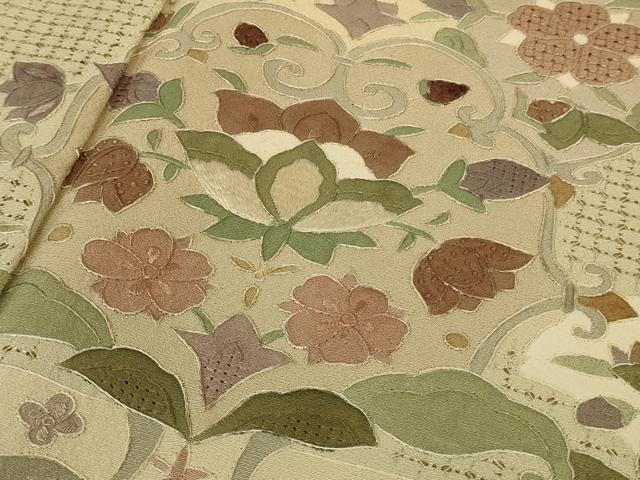 平和屋本店●極上　中国三大刺繍　スワトウ刺繍　汕頭刺繍　相良刺繍　訪問着　花唐草文　暈し染め　逸品　未使用　DZAB5166kh6