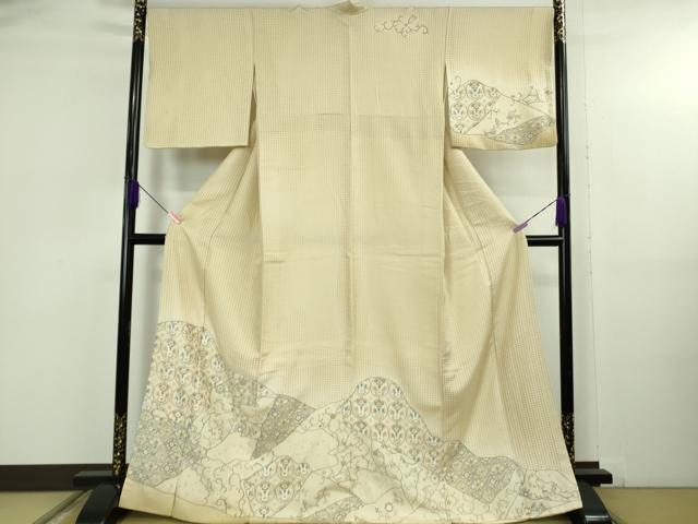平和屋本店●極上　中国三大刺繍　スワトウ刺繍　汕頭刺繍　総刺繍　訪問着　切嵌花鳥文　蒸栗色地　暈し染め　金糸　逸品　DZAB5167kh6