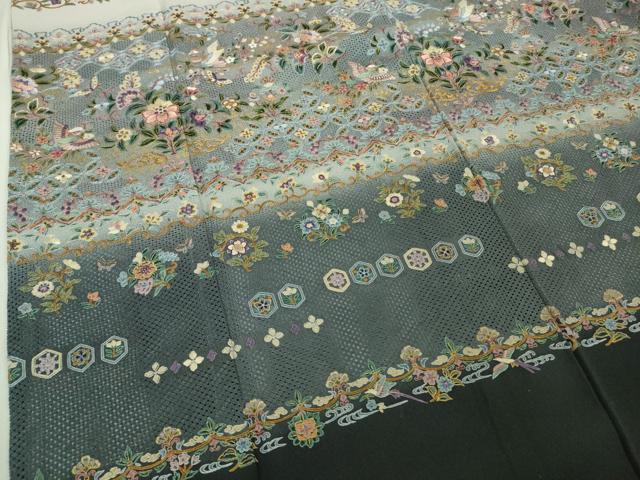 平和屋本店●極上　中国三大刺繍　スワトウ刺繍　汕頭刺繍　訪問着　花鳥文　暈し染め　金彩　逸品　DZAB5168kh6