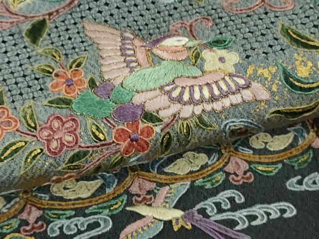 平和屋本店●極上　中国三大刺繍　スワトウ刺繍　汕頭刺繍　訪問着　花鳥文　暈し染め　金彩　逸品　DZAB5168kh6