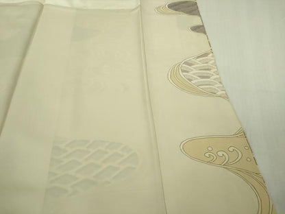 平和屋本店●極上　中国三大刺繍　スワトウ刺繍　汕頭刺繍　訪問着　流水文　鳥の子色地　金彩　逸品　DZAB5169kh6