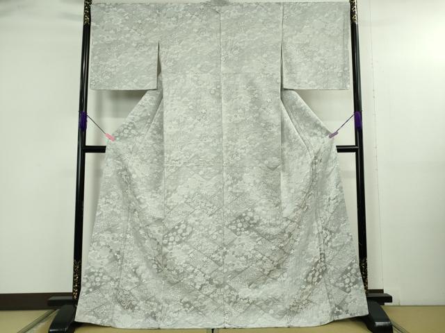 平和屋着物●極上　山岡古都・古都染人　染織美術品　薬墨染　天目織　お召　吉祥花松文　反端付き　逸品　未使用　DZAB5174kh6