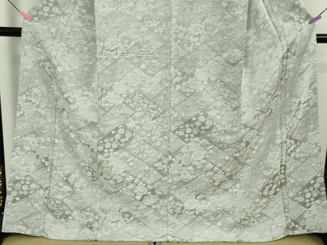 平和屋着物●極上　山岡古都・古都染人　染織美術品　薬墨染　天目織　お召　吉祥花松文　反端付き　逸品　未使用　DZAB5174kh6