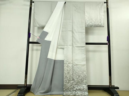 平和屋着物●極上　東京友禅　菅有鬼一　本場縞大島紬　白大島　訪問着　流水文　逸品　DZAB5179kh6