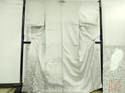 平和屋着物●極上　東京友禅　菅有鬼一　本場縞大島紬　白大島　訪問着　流水文　逸品　DZAB5179kh6