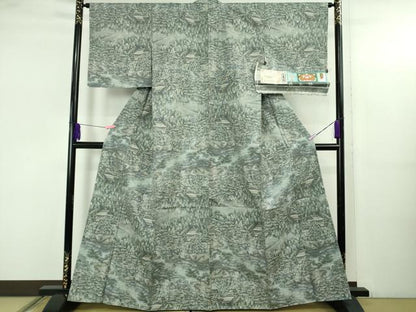 平和屋本店●極上 白泥染の第一人者・絣の魔術師 恵積五郎 本場大島紬 恵大島織物謹製 白大島 白恵泥 総絣 証紙付 逸品 未使用 DZAB5180kh6