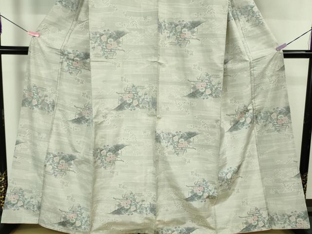 平和屋着物●極上　本場大島紬　白大島　草花文　逸品　未使用　DZAB5181kh6