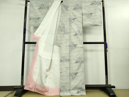 平和屋着物●極上　本場大島紬　白大島　草花文　逸品　未使用　DZAB5181kh6