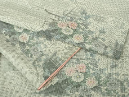 平和屋着物●極上　本場大島紬　白大島　草花文　逸品　未使用　DZAB5181kh6
