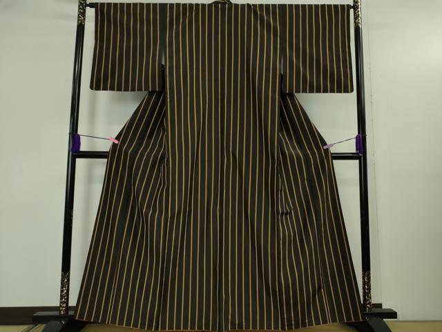平和屋本店●極上　本場黄八丈　黒八丈　紬　平織　縞　逸品　DZAB5186kh6
