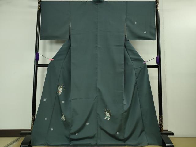平和屋本店●極上　訪問着　お召地　鬼　雷様　濃い熨斗目花色地　ロング丈　逸品　DZAB5189kh6