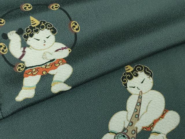 平和屋本店●極上　訪問着　お召地　鬼　雷様　濃い熨斗目花色地　ロング丈　逸品　DZAB5189kh6