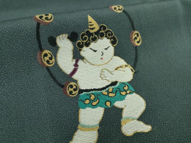 平和屋本店●極上　訪問着　お召地　鬼　雷様　濃い熨斗目花色地　ロング丈　逸品　DZAB5189kh6