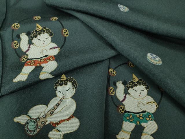 平和屋本店●極上　訪問着　お召地　鬼　雷様　濃い熨斗目花色地　ロング丈　逸品　DZAB5189kh6