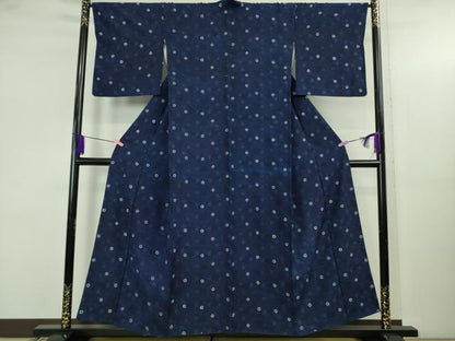 平和屋本店●極上　本場琉球紅型　小紋　藍型染　舞扇花文　逸品　DZAB5190kh6
