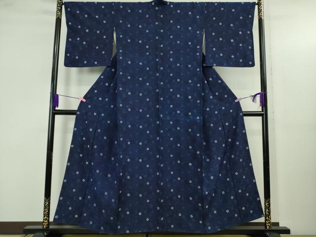 平和屋本店●極上　本場琉球紅型　小紋　藍型染　舞扇花文　逸品　DZAB5190kh6