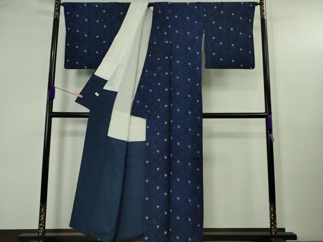 平和屋本店●極上　本場琉球紅型　小紋　藍型染　舞扇花文　逸品　DZAB5190kh6