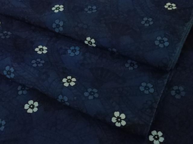 平和屋本店●極上　本場琉球紅型　小紋　藍型染　舞扇花文　逸品　DZAB5190kh6
