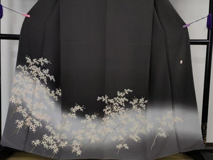 平和屋本店●極上　名門染元　秀美　十日町友禅　訪問着　枝花文　紫黒色地　暈し染め　逸品　未使用　DZAB5192kh6