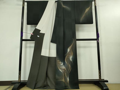 平和屋本店●極上　京都の名門ブランド　銀花仙　訪問着・袋帯セット　黒地　暈し染め　金彩　逸品　DZAB5196kh6