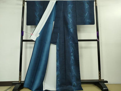 平和屋本店▽極上 石川県指定無形文化財 牛首紬 白山工房 手織り 単衣 BANKANわものや　墨流し文様　証紙付き　逸品　未使用　DZAB5197kh6