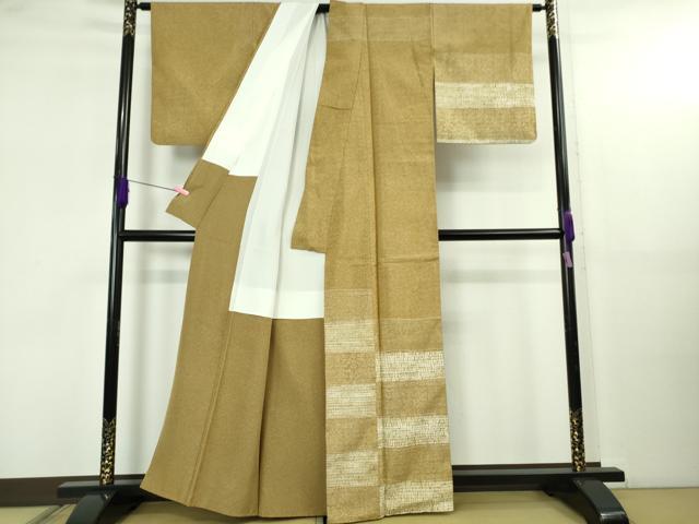 平和屋着物●極上　石川県指定無形文化財　牛首紬　白山工房　手織り　訪問着　杢目絞り　市松横段文　金彩　証紙付き　逸品　DZAB5198kh6
