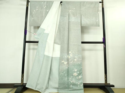 平和屋着物●極上　石川県指定無形文化財　牛首紬　白山工房　手織り　訪問着　草花文　金彩　逸品　DZAB5199kh6