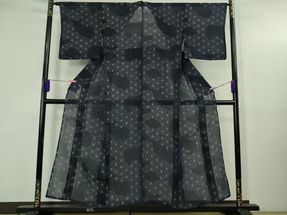 平和屋着物＊極上　夏物　本場小千谷ちぢみ　本麻　麻の葉文様　反端付き　逸品　DZAB5201kh6