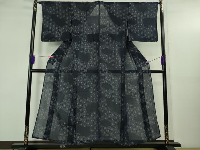 平和屋着物＊極上　夏物　本場小千谷ちぢみ　本麻　麻の葉文様　反端付き　逸品　DZAB5201kh6