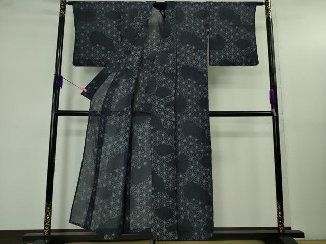 平和屋着物＊極上　夏物　本場小千谷ちぢみ　本麻　麻の葉文様　反端付き　逸品　DZAB5201kh6