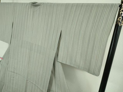 平和屋着物▽極上　本塩沢　やまだ織　単衣　縞　勝又ケサノ作　証紙付き　逸品　DZAB5203kh6
