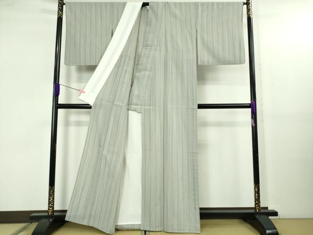 平和屋着物▽極上　本塩沢　やまだ織　単衣　縞　勝又ケサノ作　証紙付き　逸品　DZAB5203kh6