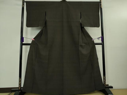 平和屋本店▽極上 紬 単衣 草木染 黒紅色地 ゑり善扱い たとう紙付き 逸品 DZAB5206kh6