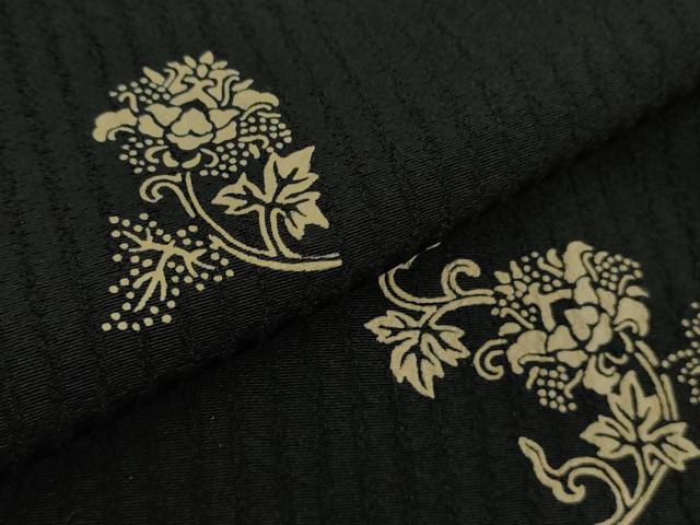 平和屋着物∞極上　長羽織　印傳　草花文　黒地　羽織紐付き　逸品　DZAB5214kh6