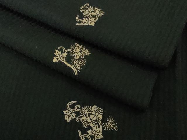 平和屋着物∞極上　長羽織　印傳　草花文　黒地　羽織紐付き　逸品　DZAB5214kh6