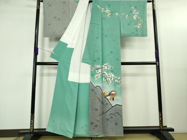 平和屋本店●極上　人間国宝・羽田登喜男　訪問着　鴛鴦梅文　たたき染め　暈し染め　金銀彩　逸品　未使用　DZAB5215kh6