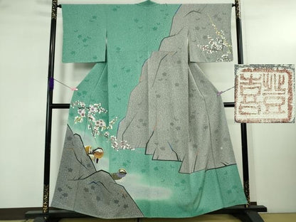 平和屋本店●極上　人間国宝・羽田登喜男　訪問着　鴛鴦梅文　たたき染め　暈し染め　金銀彩　逸品　未使用　DZAB5215kh6