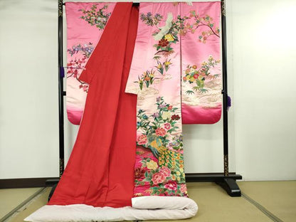 平和屋本店●極上　中国三大刺繍 相良刺繍 色打掛 和装 婚礼 結婚式 花嫁 神社挙式 駒刺繍 孔雀飛鶴花文 暈し染め 金糸 逸品　DZAB5217kh6