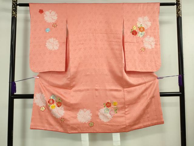 平和屋本店[]極上 創業460年・千總 七五三 女の子 3歳 祝着 襦袢 被布 小物 7点 駒刺繍 絞り 花丸文 珊瑚色地 金彩 伊勢丹 逸品DZAB5220kh6