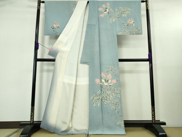 平和屋本店●極上　人間国宝　森口華弘　蒔糊友禅　蒔糊散らし　訪問着　枝花文　金糸　逸品　DZAB5221kh6