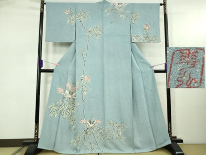 平和屋本店●極上　人間国宝　森口華弘　蒔糊友禅　蒔糊散らし　訪問着　枝花文　金糸　逸品　DZAB5221kh6