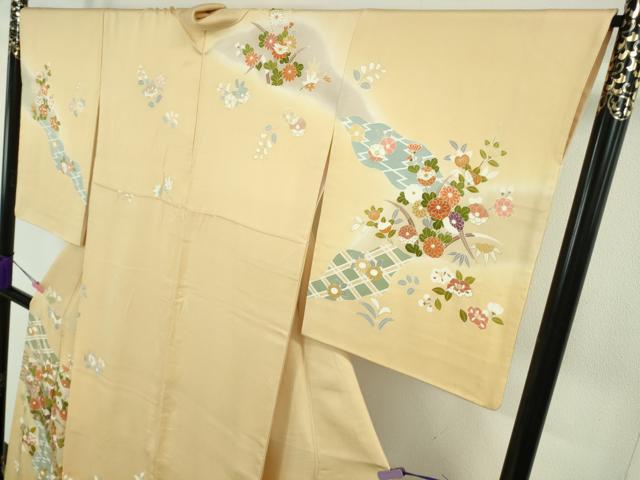 平和屋本店●極上　創業460年・千總　訪問着　駒刺繍　吉祥花文　丁子色地　金彩　逸品　DZAB5222kh6