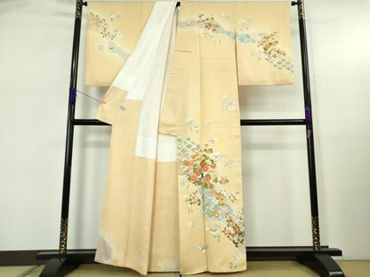 平和屋本店●極上　創業460年・千總　訪問着　駒刺繍　吉祥花文　丁子色地　金彩　逸品　DZAB5222kh6