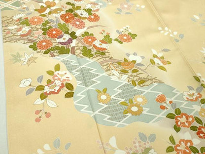 平和屋本店●極上　創業460年・千總　訪問着　駒刺繍　吉祥花文　丁子色地　金彩　逸品　DZAB5222kh6